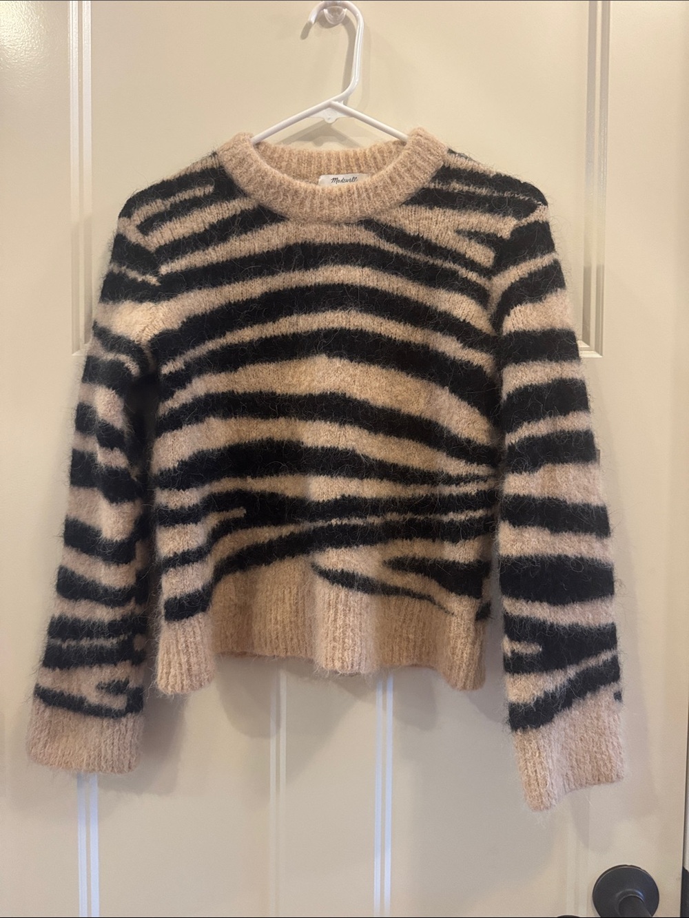 Madewell Stripe Crewneck Sweater in Beige and Black